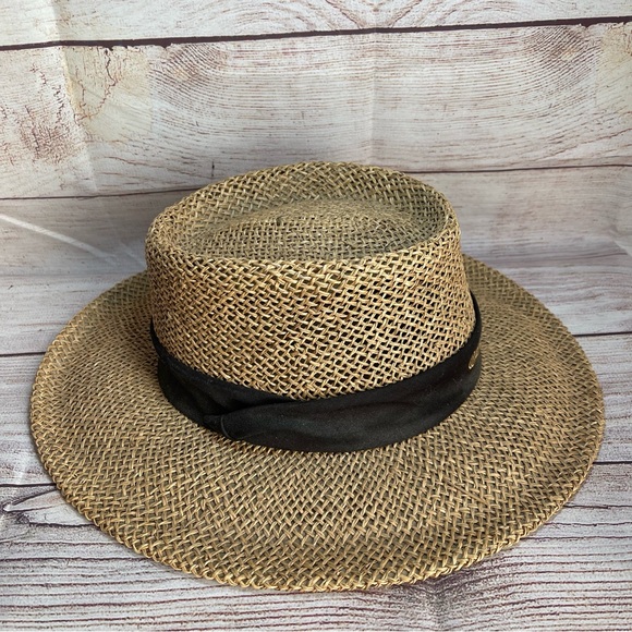 Walt Disney World Flat Brim Hat Natural Straw Black Ribbon Adult Size Parks Sun - Picture 4 of 8
